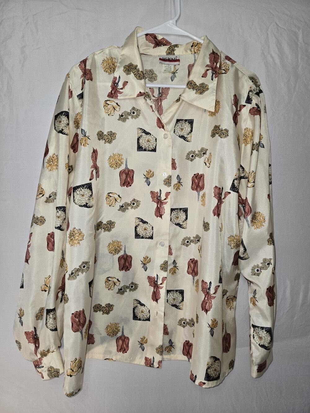 Vintage Ms. Bond Button Up Floral Top Shirt US Womens Plus Size 18W Fall Colors